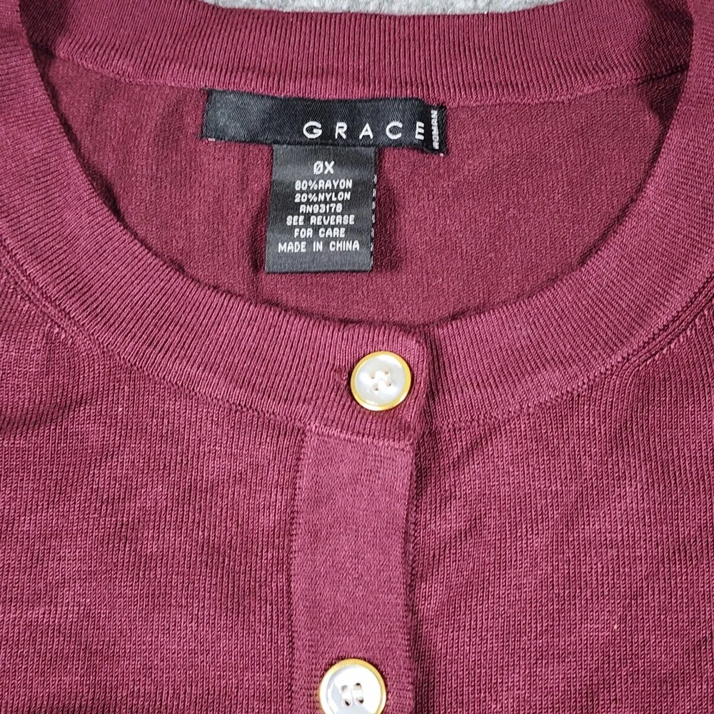 Grace Elements Burgundy Button Front Cardigan Sweater Womens Plus 0X Rayon Blend